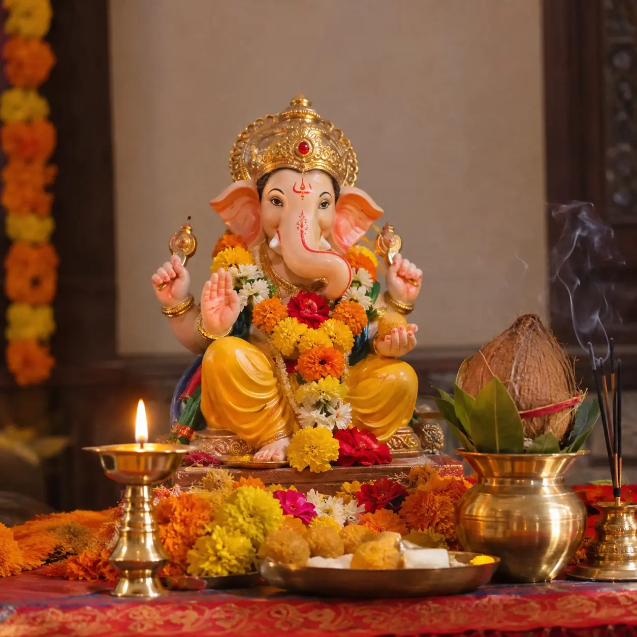 Pandit performing Ganesh Puja in a Bangalore home