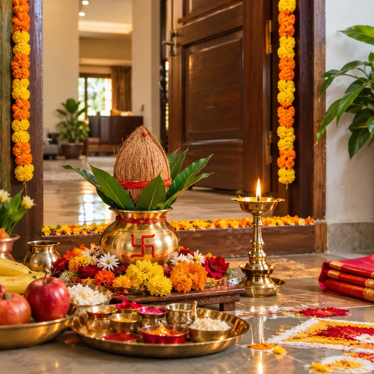 Pandit conducting Grih Pravesh Puja for a new home in Bangalore