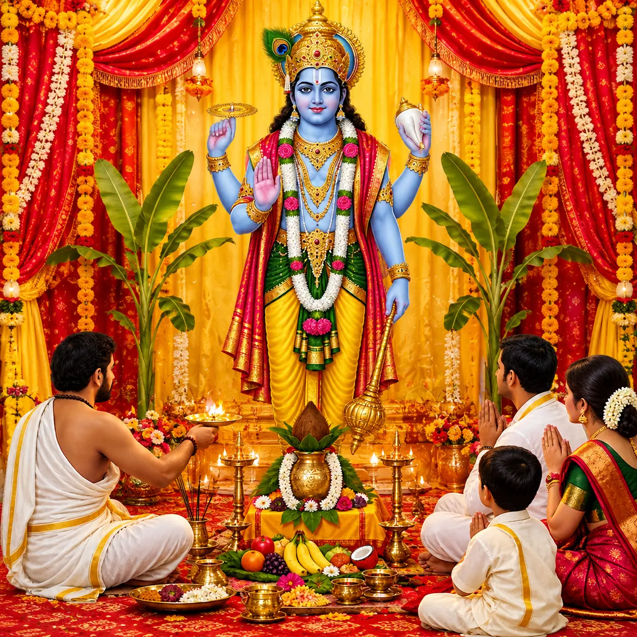 North Indian Pandit performing Satyanarayan Puja in Bangalore